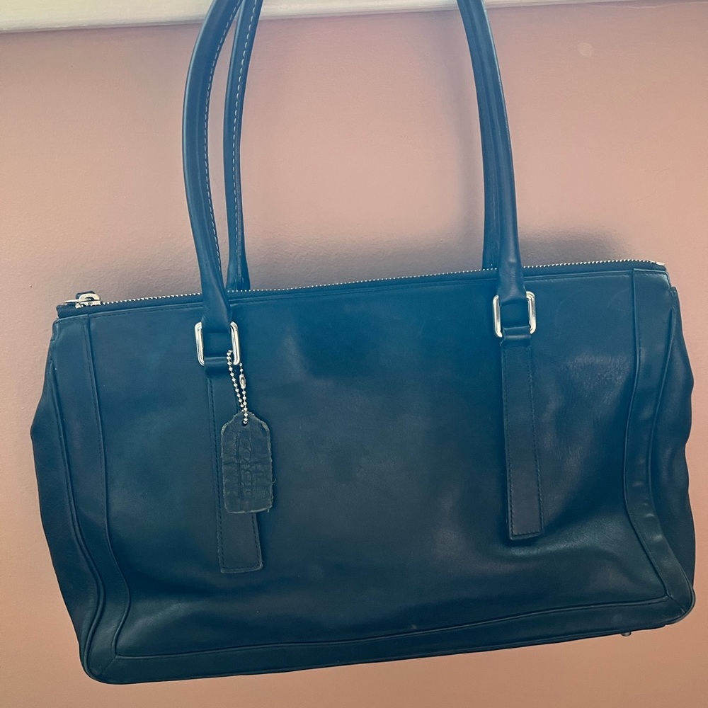 Classic Coach black leather handbag